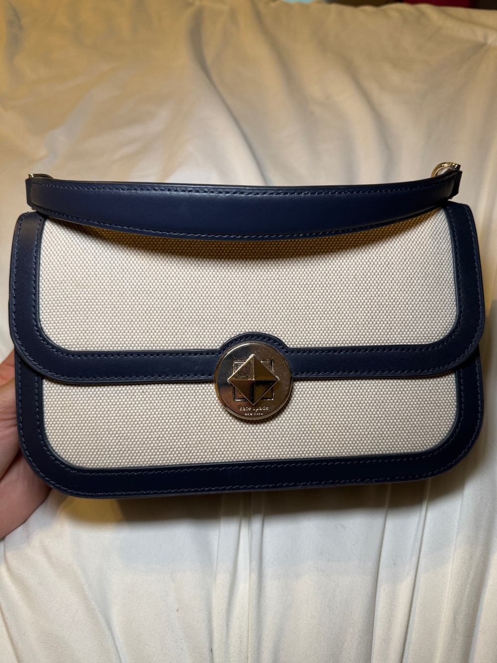kate spade Navy and Cream Canvas Shoulder Bag with Turn-Lock